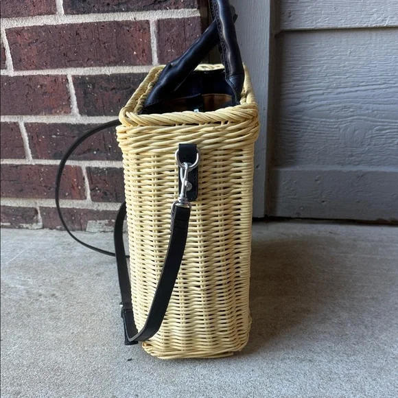 Patricia Nash Yellow Lemon Print Wicker Tote - Picture 3 of 6